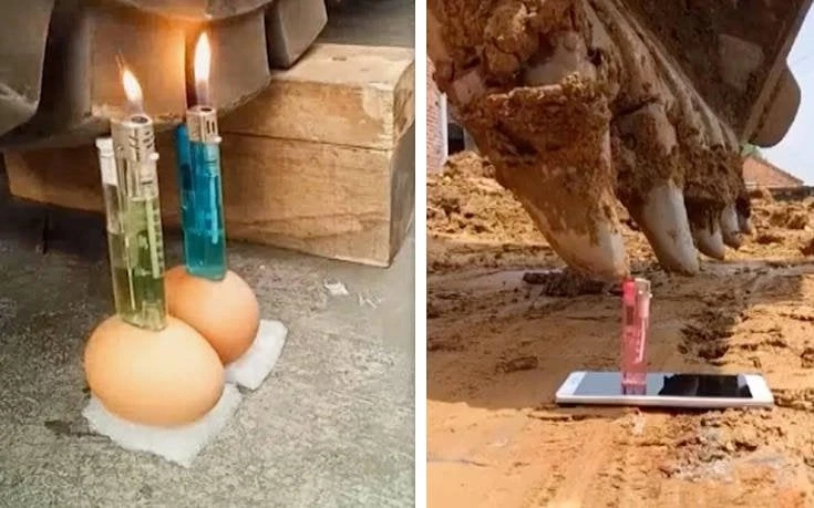 Ανάβει αναπτήρες με εκσκαφείς (βίντεο)